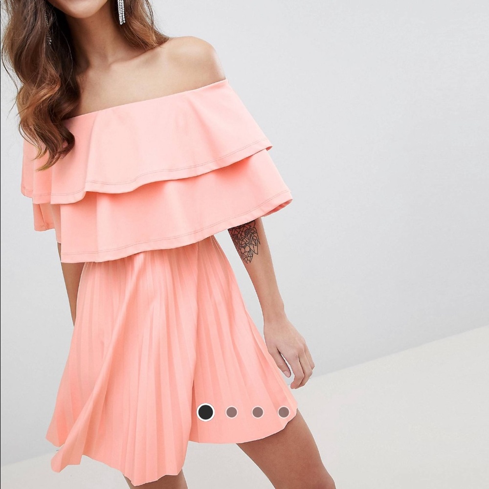 ASOS || Peach Off-the-Shoulder Pleated Skater